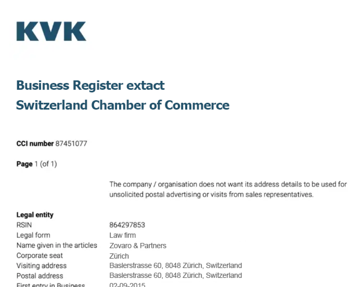 Swiss Chamber of Commerce Document